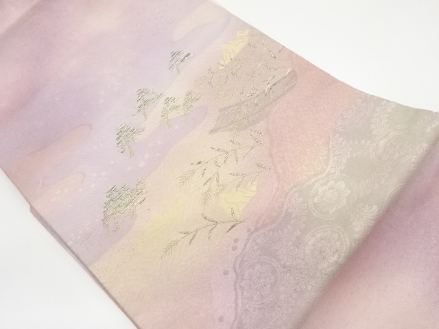 道長取に舟・草花模様織出し名古屋帯